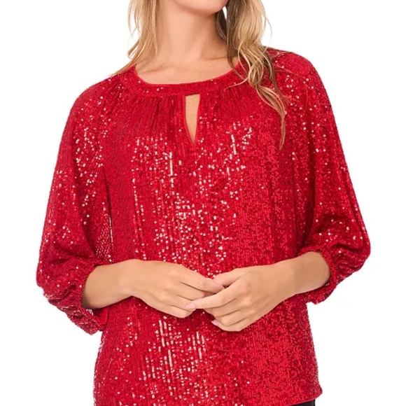 Tops - Elegant Red Sequin Women's Top